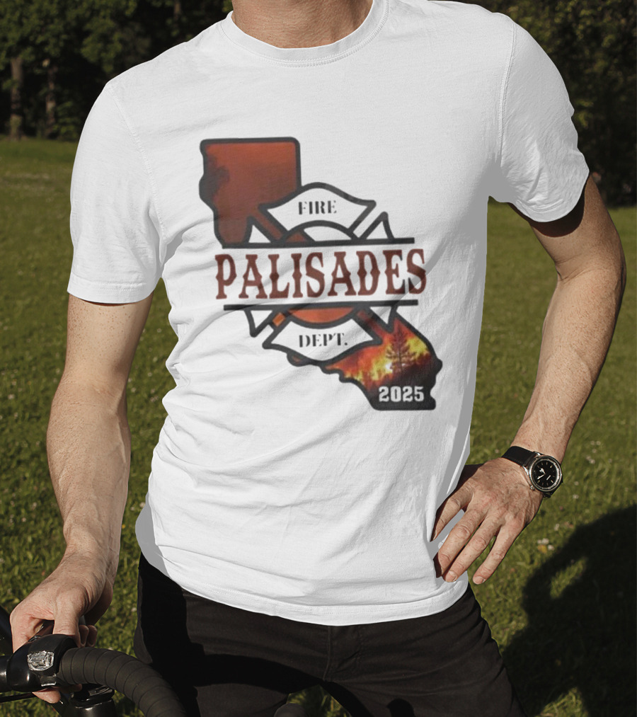 California Republic Palisades Fire Dept 2025 Badge With State And Flames T-Shirt