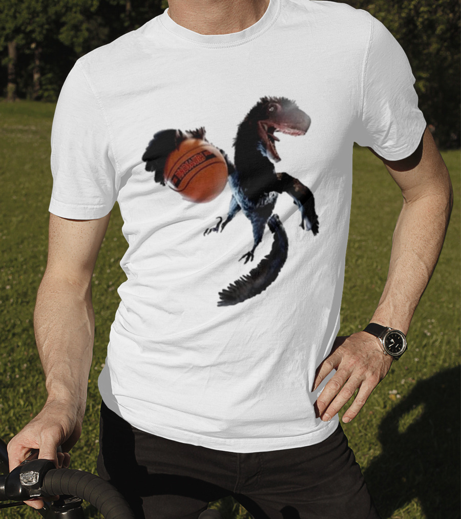 Coolioart Deinonychus Dinosaur With Spalding Basketball T-Shirt
