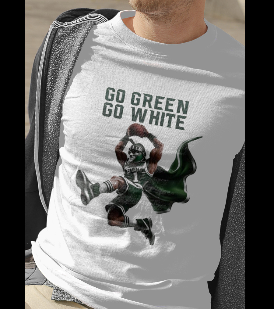 NCAA Michigan State Spartans Go Green Go White 2025 Mascot Dunking Basketball Player T-Shirt