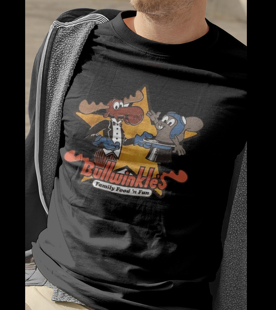 Bullwinkle's Family Food 'n Fun Moose And Squirrel Star T-Shirt