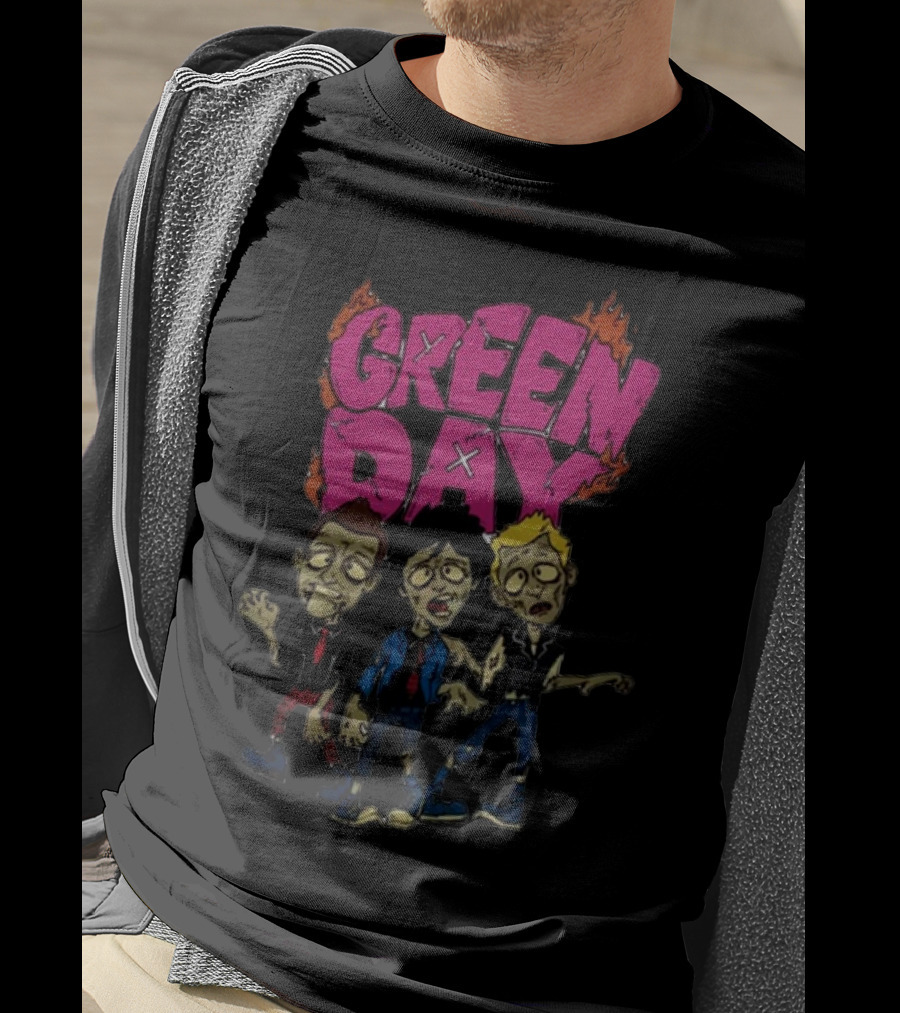 Green Day Cartoon Band Members The Saviors Tour T-Shirt