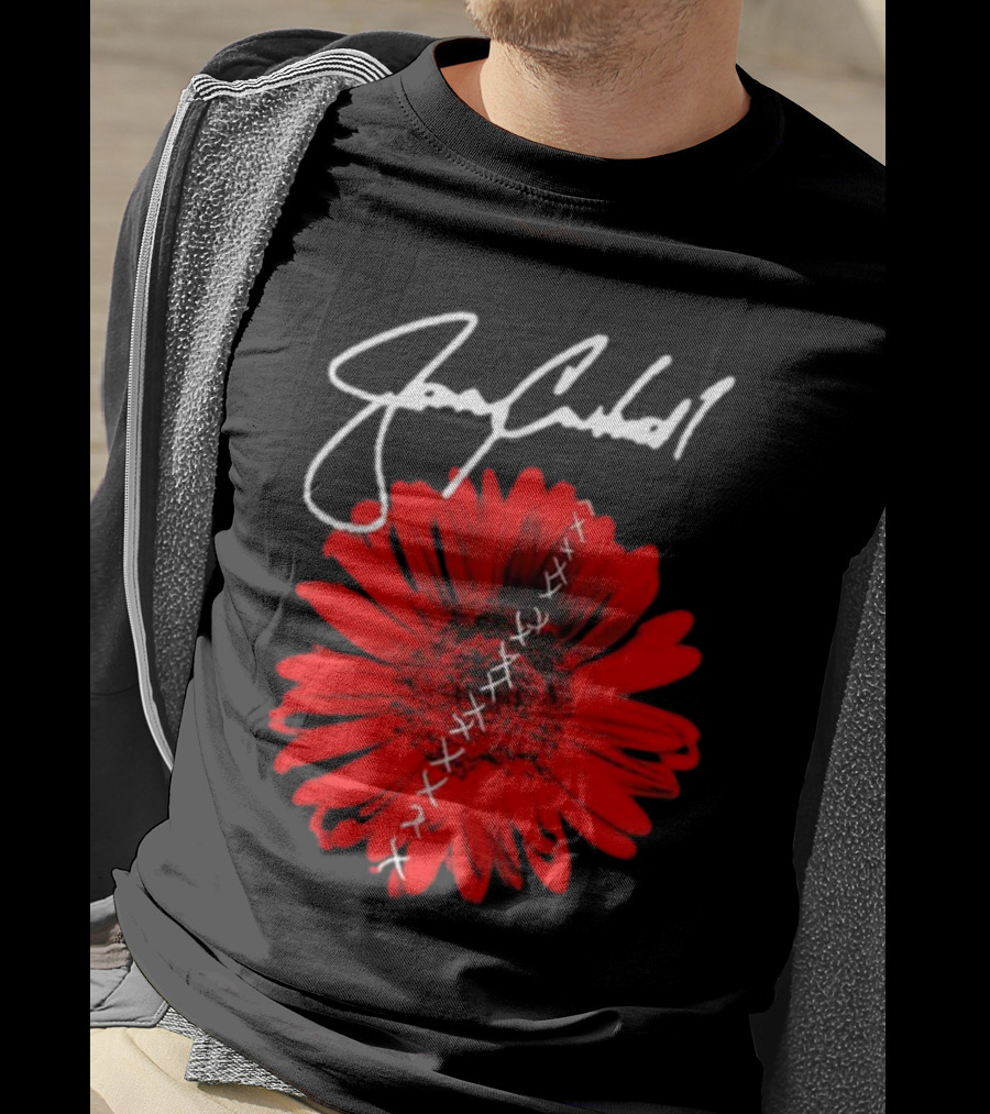 Jerry Cantrell Red Flower With Signature And Cross Stitch T-Shirt