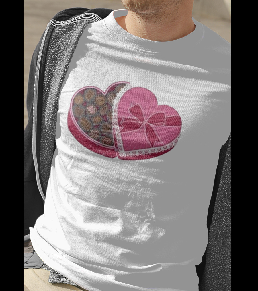 Mallory Ervin Heart Shaped Box Of Chocolates With Pink Ribbon Lace T-Shirt