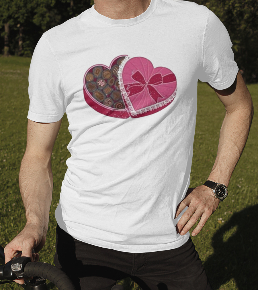 Mallory Ervin Heart Shaped Box Of Chocolates With Pink Ribbon Lace T-Shirt
