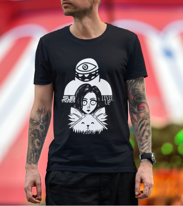 Premium T-Shirt: Subtronics Level Up Ellie Art Featuring Eye and Cat Motif T-Shirt Subtronics Level Up Ellie Art Featuring Eye and Cat Motif T-Shirt