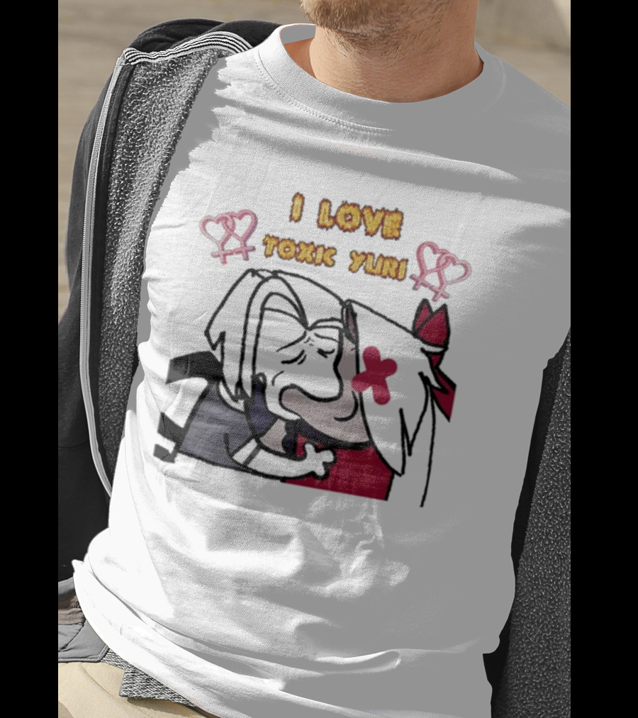 I Love Toxic Yuri Shitpost Fanart With Cartoon Characters Hugging T-Shirt