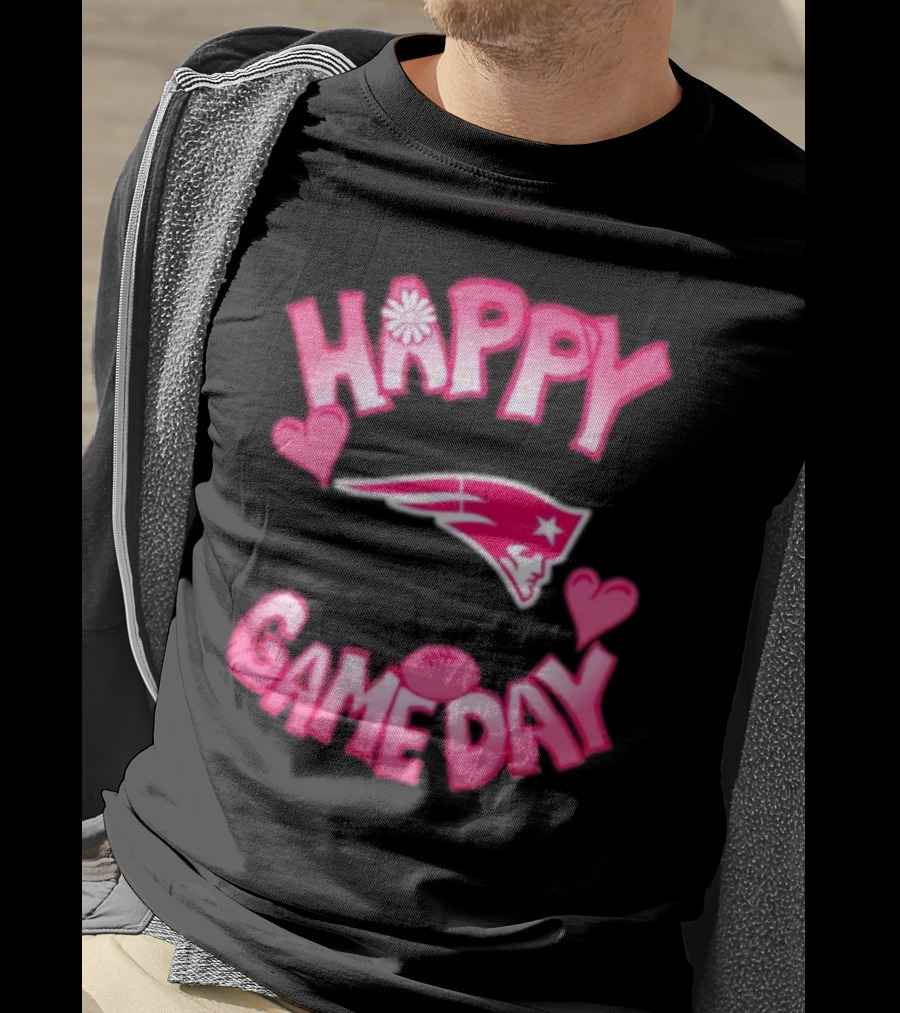 Valentine’s Day New England Patriots Happy Gameday 2025 With Hearts And Football T-Shirt