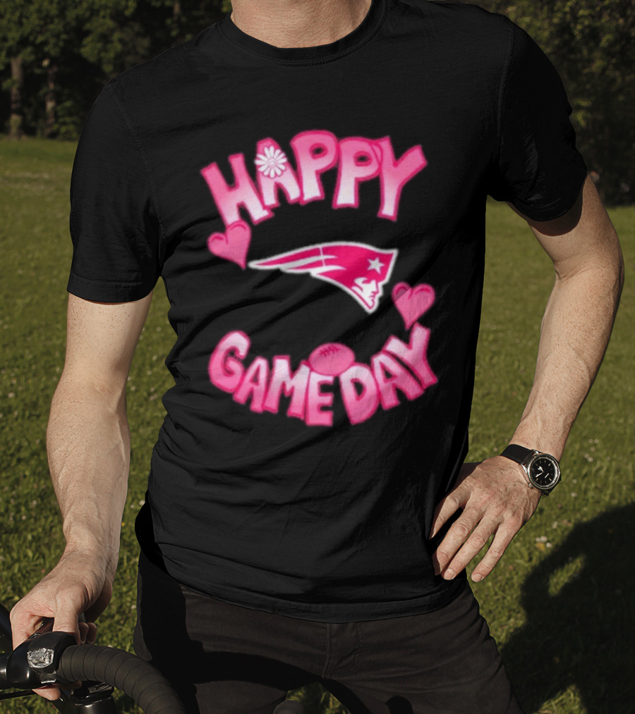 Valentine’s Day New England Patriots Happy Gameday 2025 With Hearts And Football T-Shirt
