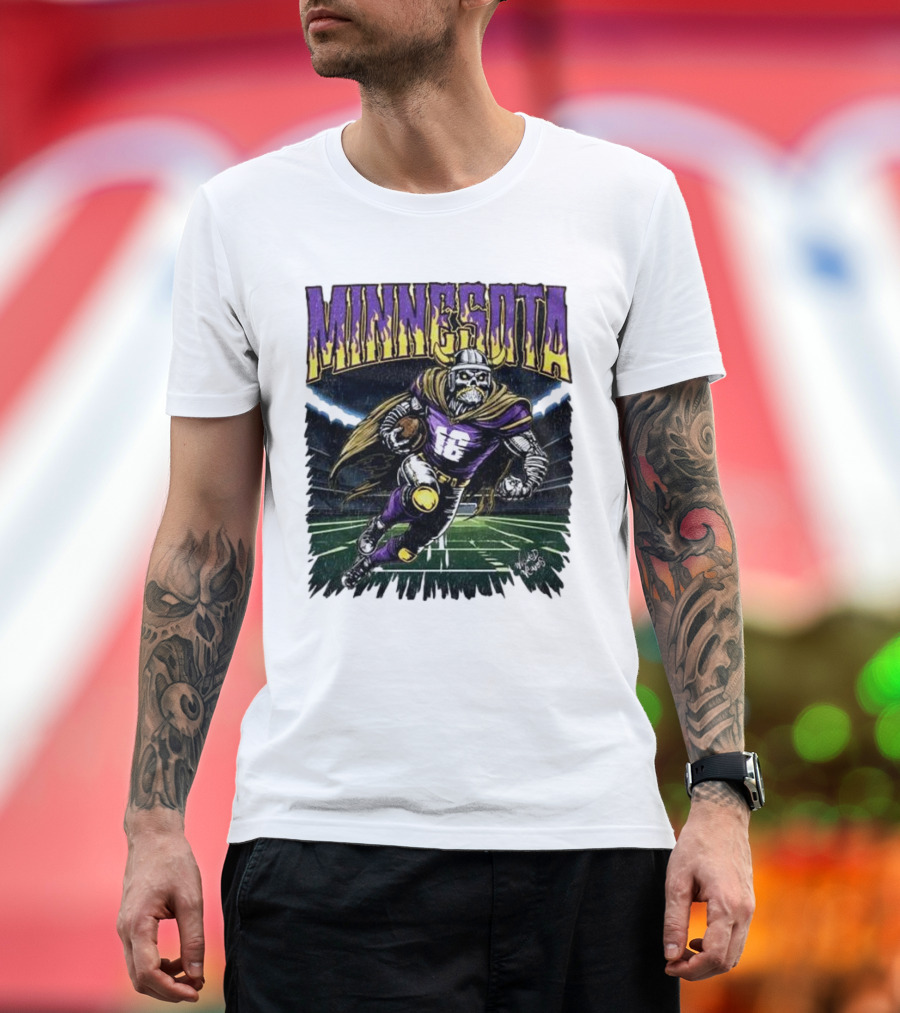 Minnesota Vikings Skeleton Player Football Run T-Shirt