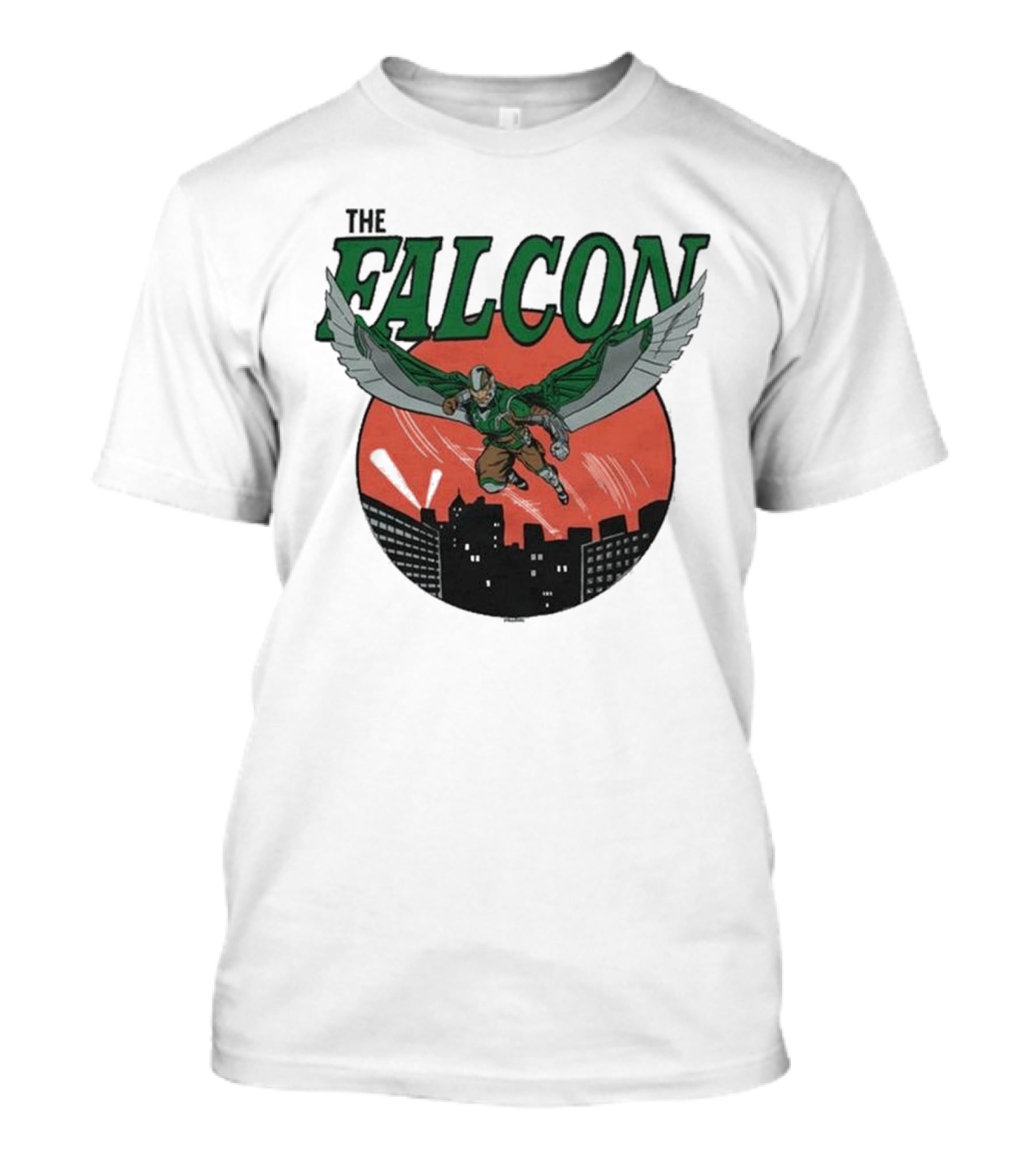 The Falcon Soaring Over City Skyline In Action-Packed Comic T-Shirt