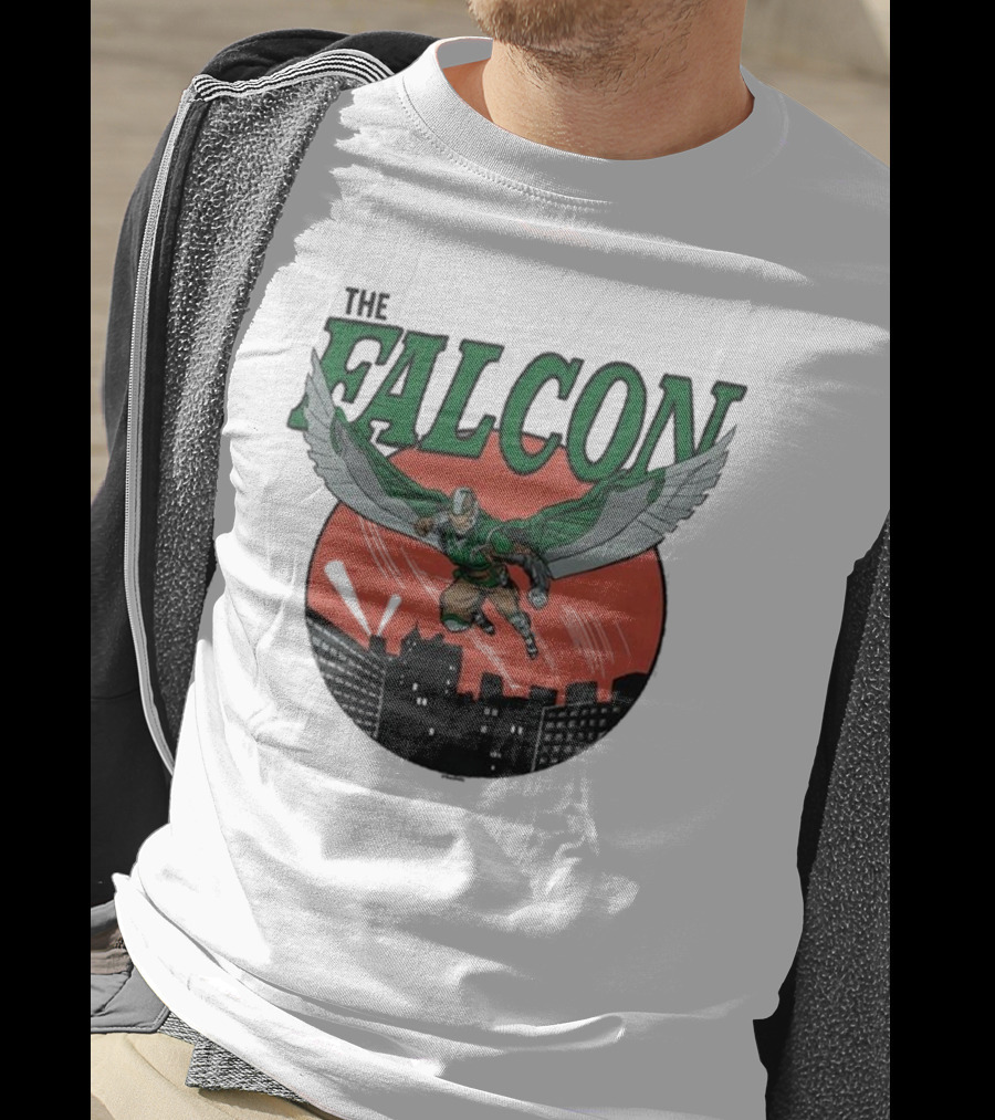 The Falcon Soaring Over City Skyline In Action-Packed Comic T-Shirt