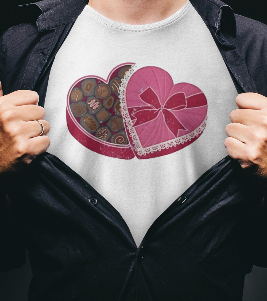 Heart Shaped Box Of Chocolates With Lace And Bow T-Shirt