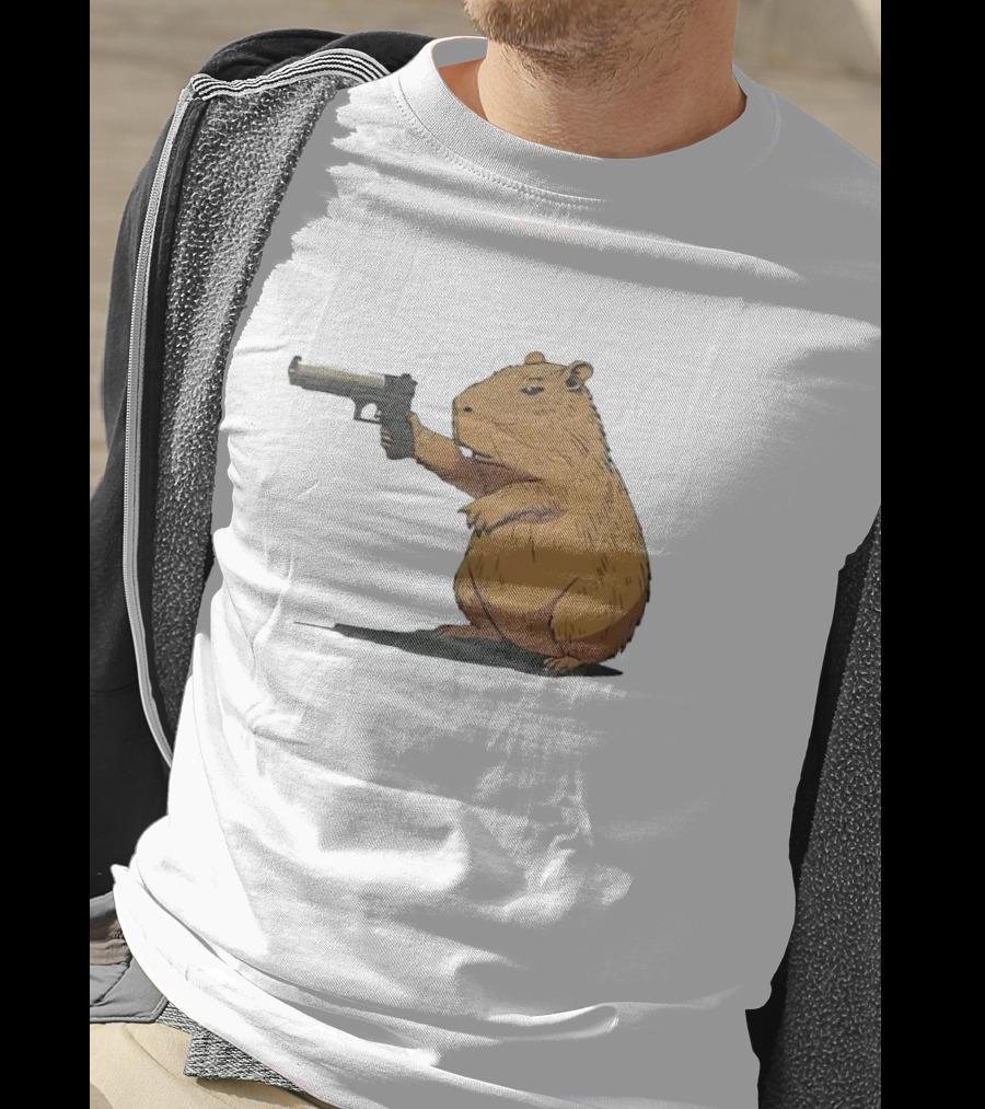 Capybara Holding A Gun In A Humorous Pose T-Shirt