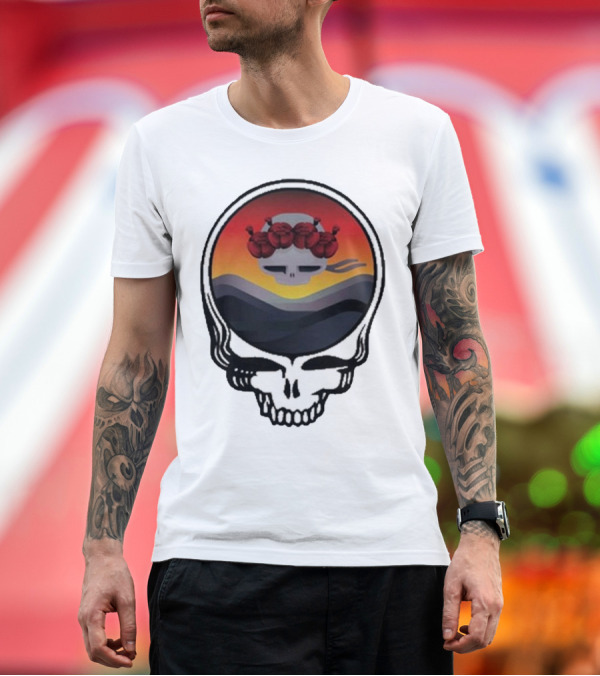 Premium T-Shirt: Grateful Dead The Ridge Skull Sunset with Roses T-Shirt Grateful Dead The Ridge Skull Sunset with Roses T-Shirt