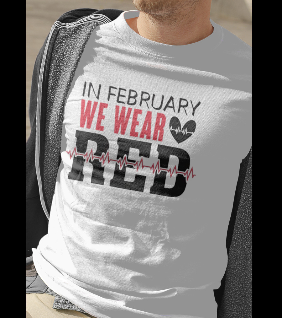 In February We Wear Red Heartbeat Motif T-Shirt