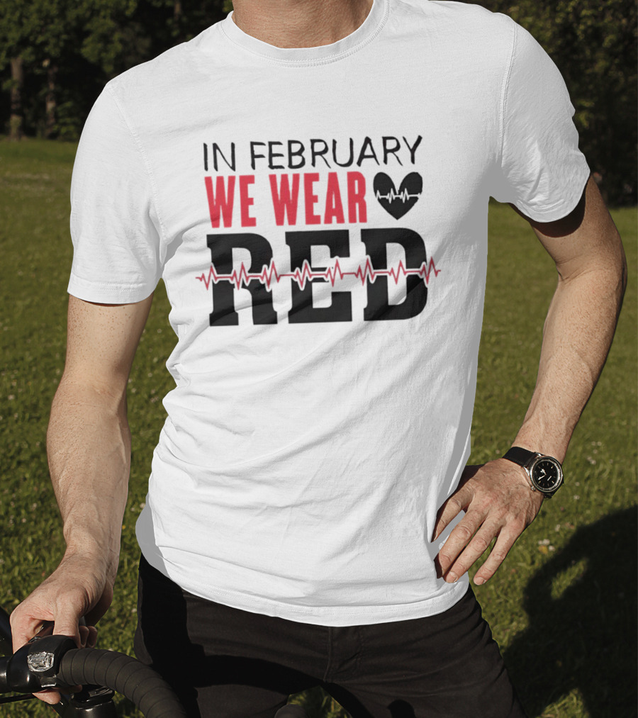 In February We Wear Red Heartbeat Motif T-Shirt