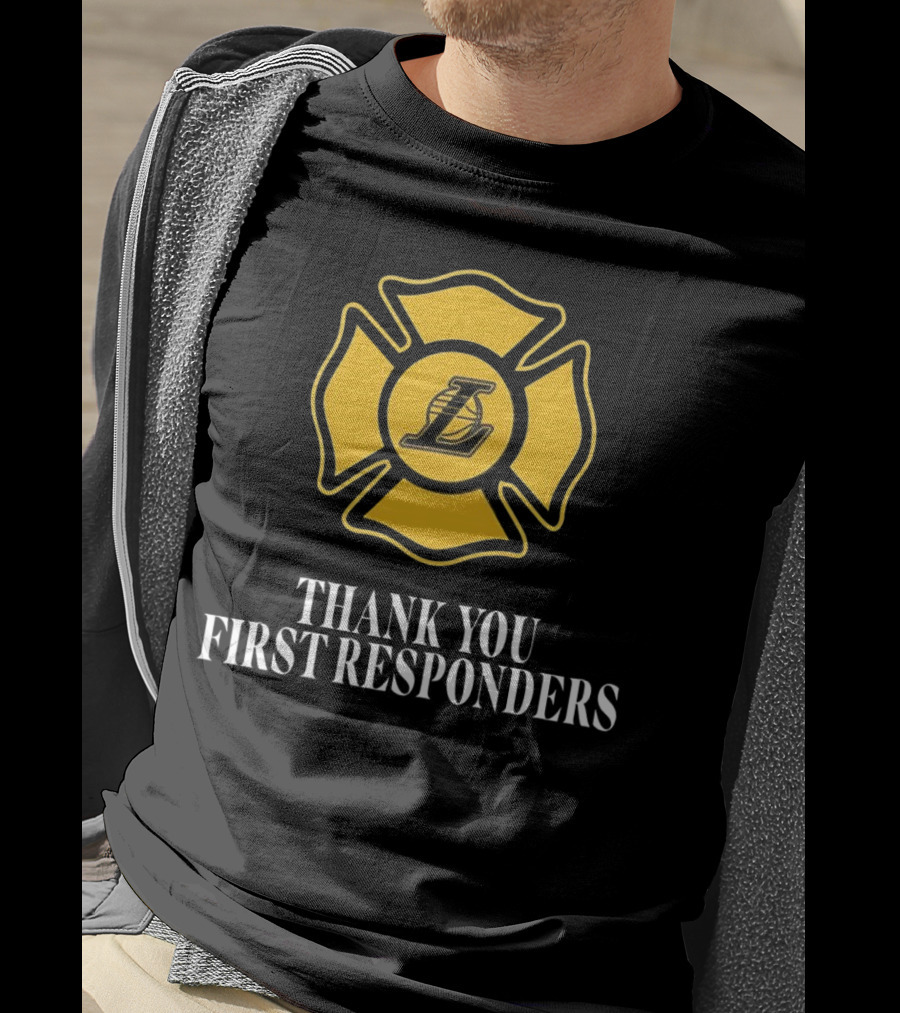 Los Angeles Lakers Thank You First Responders Firefighter Emblem T-Shirt