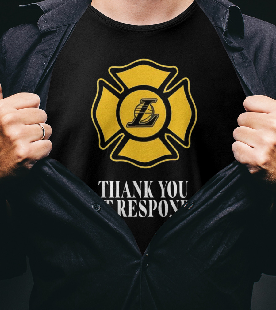Los Angeles Lakers Thank You First Responders Firefighter Emblem T-Shirt