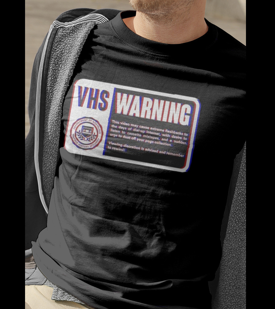 VHS Warning Retro Flashbacks Dial-up Internet Cassette Mixtapes Pogs Collection T-Shirt