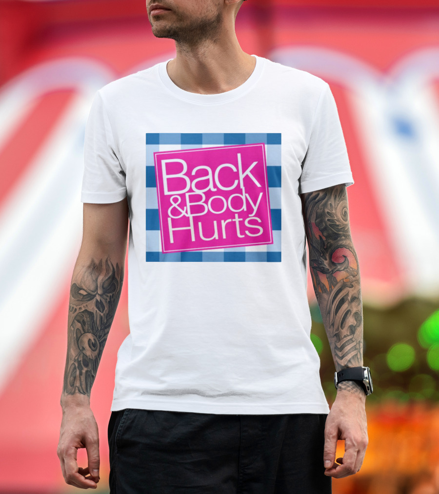 Back and Body Hurts Blue Checkered Square T-Shirt