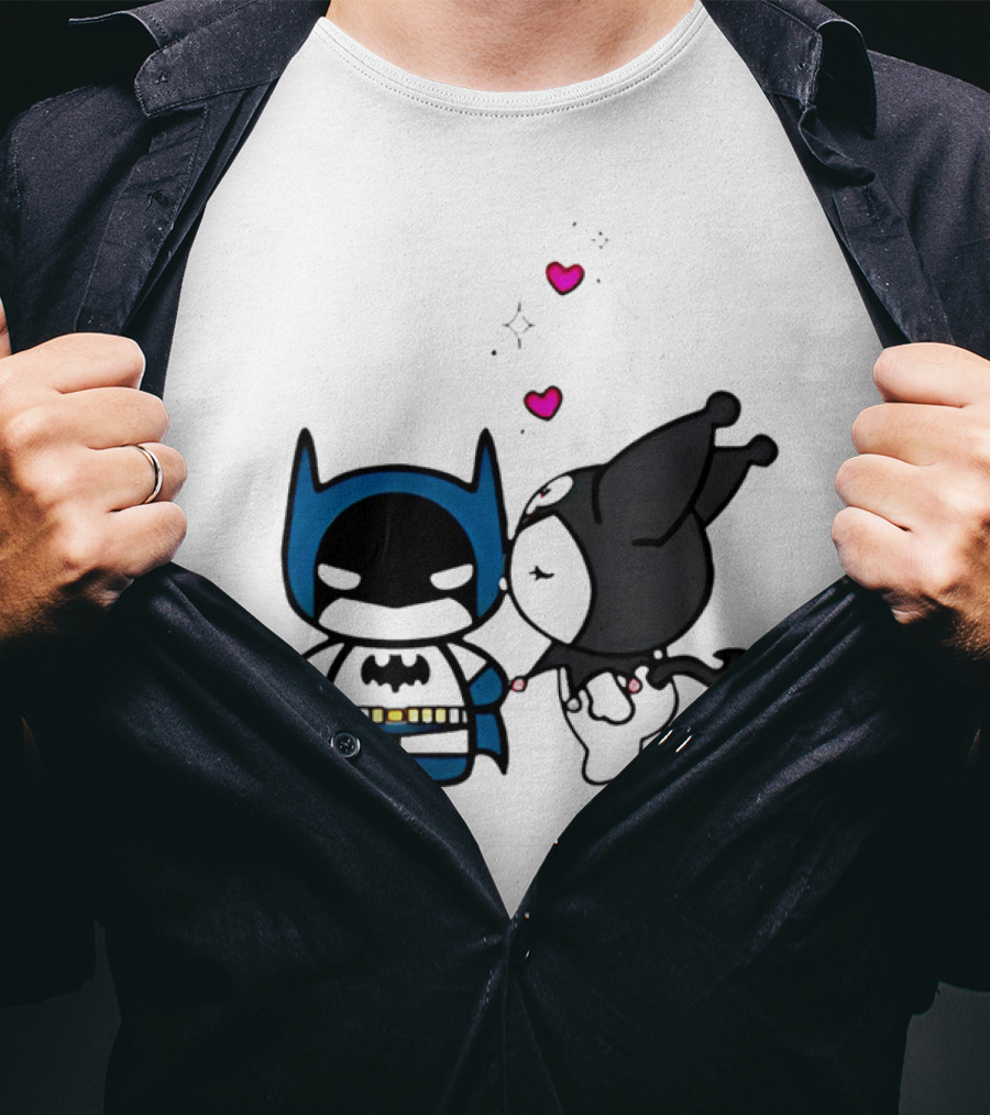Batman Kuromi Kiss Cartoon With Hearts T-Shirt