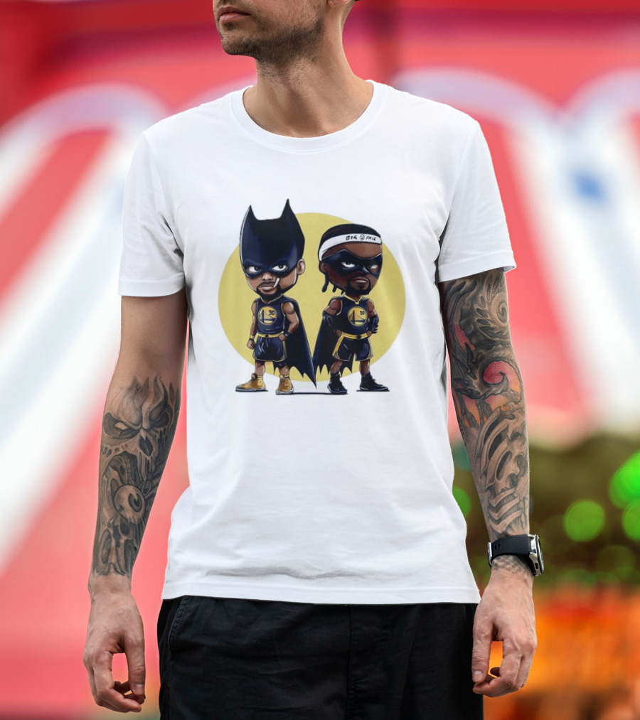 Batman and Robin Chibi Warriors 30 and Headband Duo Big Face T-Shirt