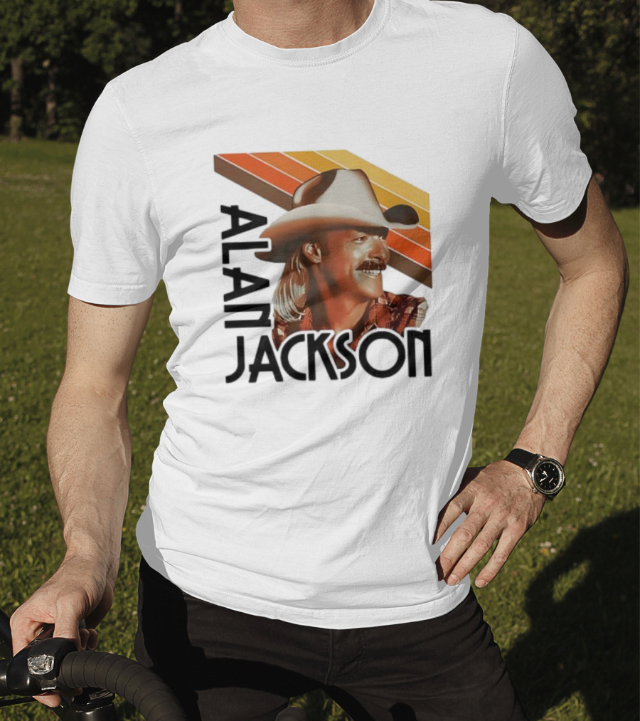 Alan Jackson Cowboy Hat Vintage Style Retro Stripes T-Shirt