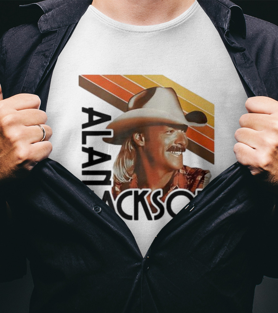 Alan Jackson Cowboy Hat Vintage Style Retro Stripes T-Shirt