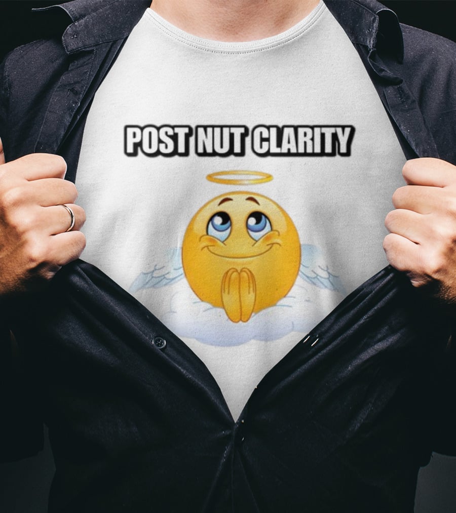 Cringeytees Post Nut Clarity Angel Emoji On Cloud T-Shirt