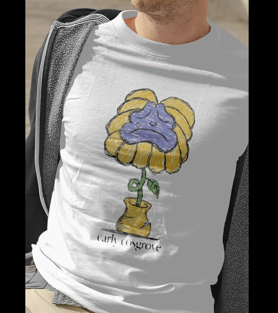 Carly Cosgrove Sad Flower Yellow Petals Blue Face Bloom T-Shirt