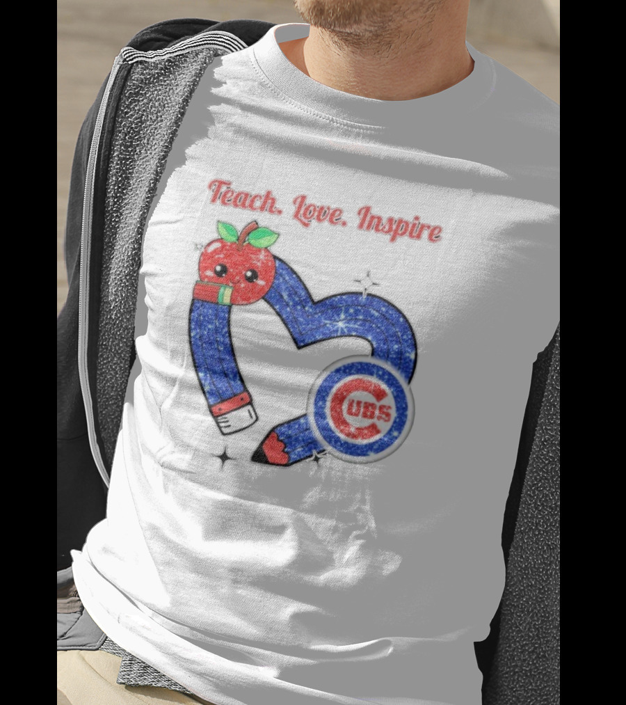 Chicago Cubs Teach Love Inspire Apple Pencil Heart T-Shirt