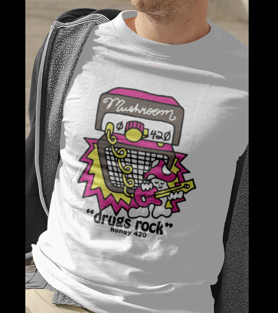 Drugs Rock Honey 420 Guitar Amp Bold Neon Art Style T-Shirt