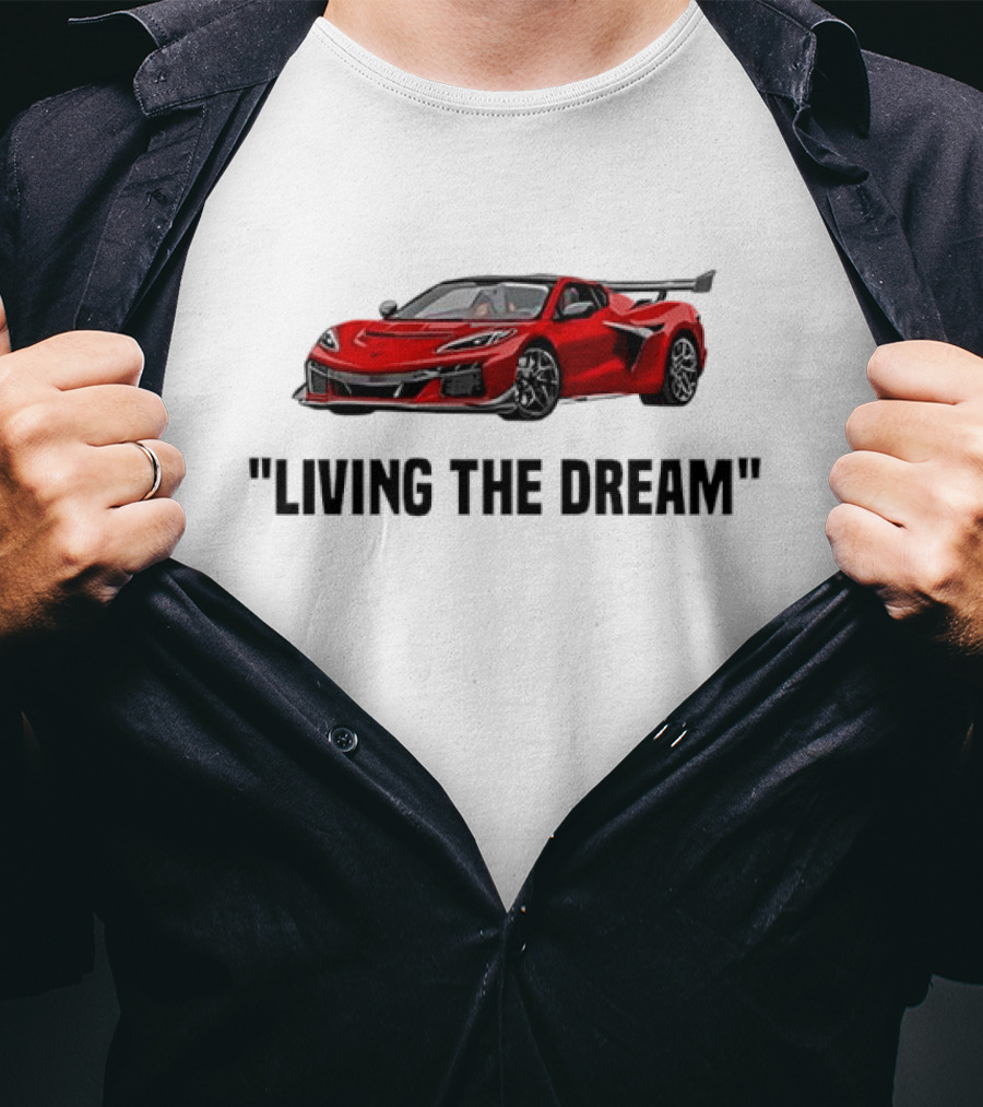 Corvette Living The Dream Red Convertible Car T-Shirt