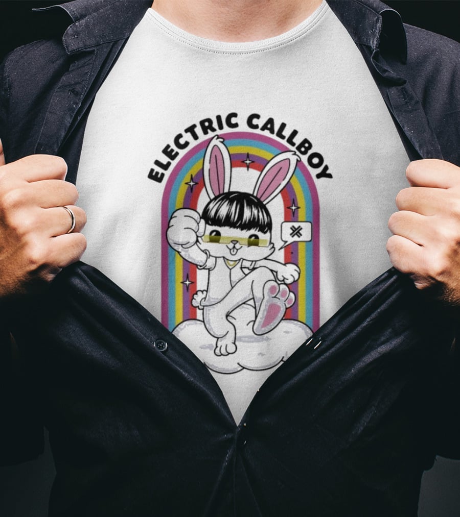"Electric Callboy Bunny Rainbow Sunglasses Black Bunny" T-Shirt