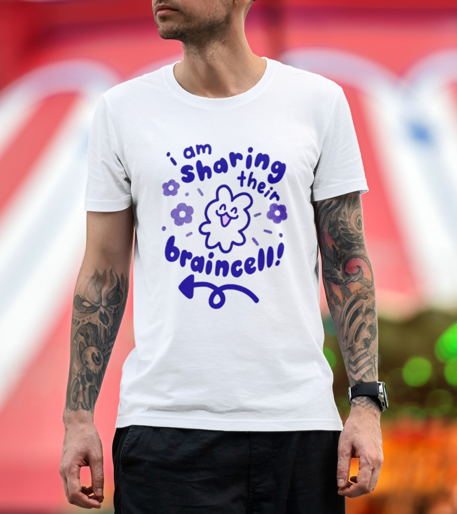 I Am Sharing Their Braincell Playful Character with Flowers and Arrow T-Shirt