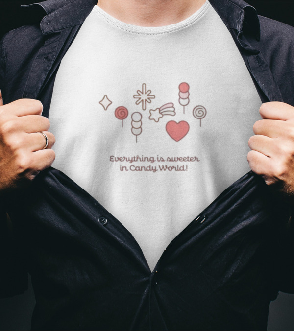 Everything Is Sweeter In Candy World Lollipop Heart Popsicle Sweets T-Shirt