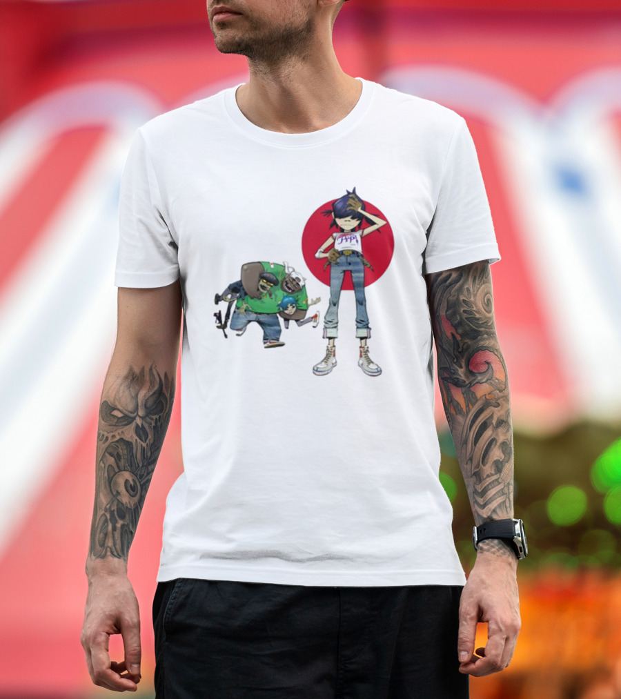 Gorillaz Invisible Sun Japanese Red Circle Band Members T-Shirt