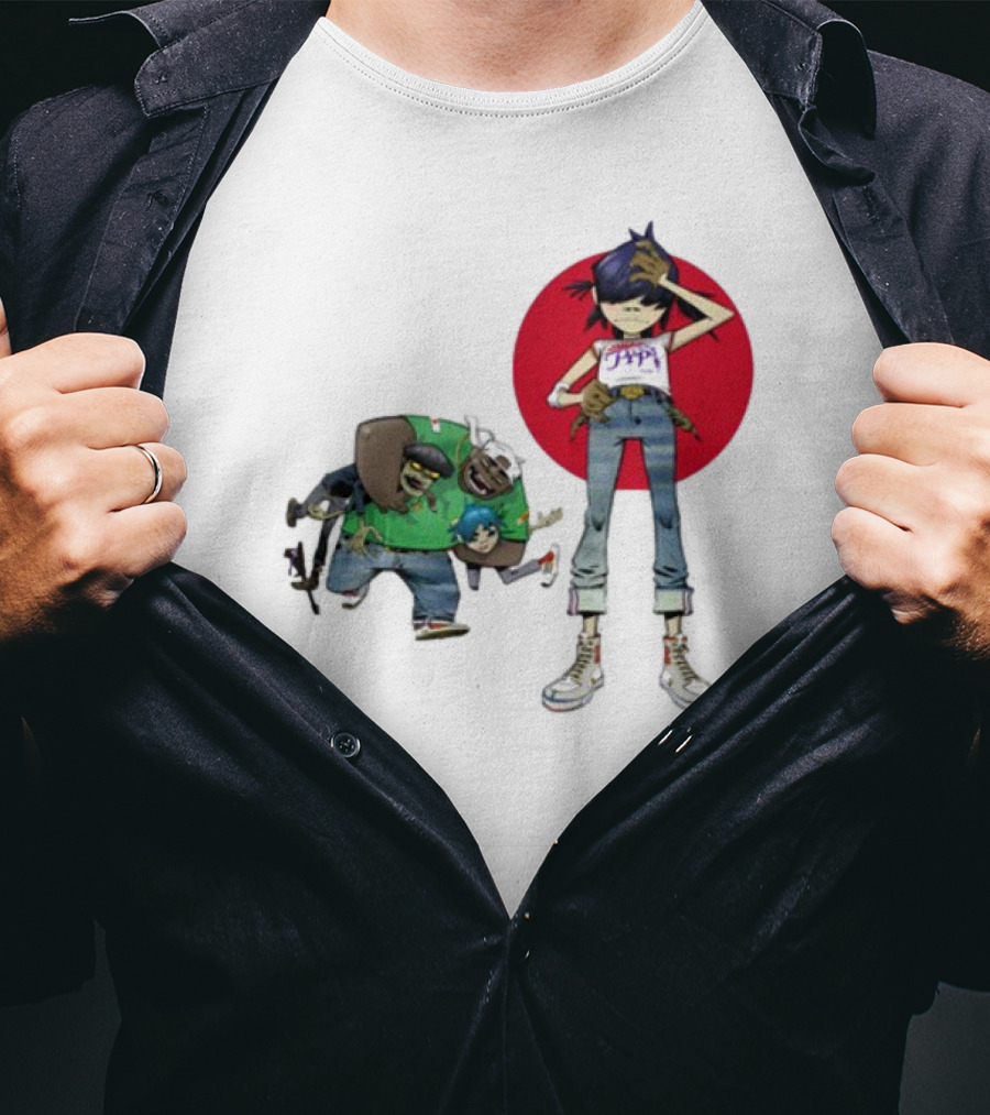 Gorillaz Invisible Sun Japanese Red Circle Band Members T-Shirt