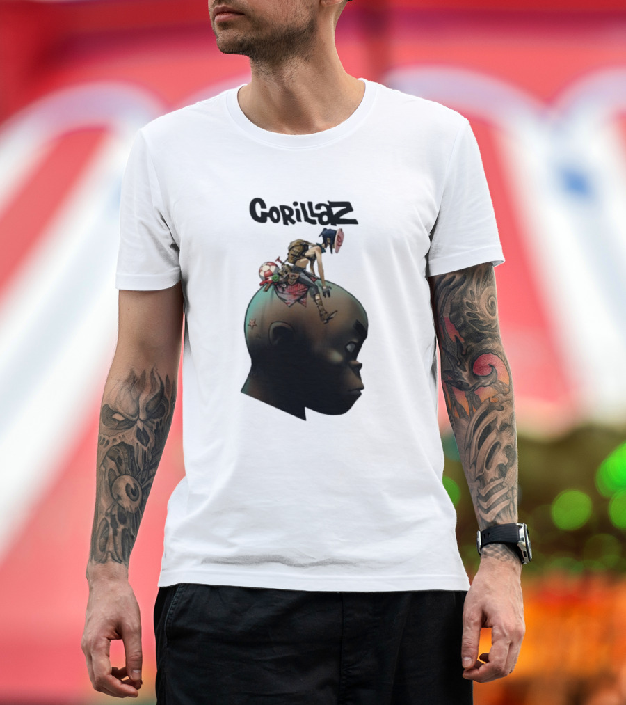Gorillaz Plastic Beach Animated Character on Head T-Shirt