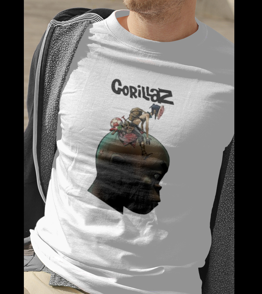 Gorillaz Plastic Beach Animated Character On Head T-Shirt