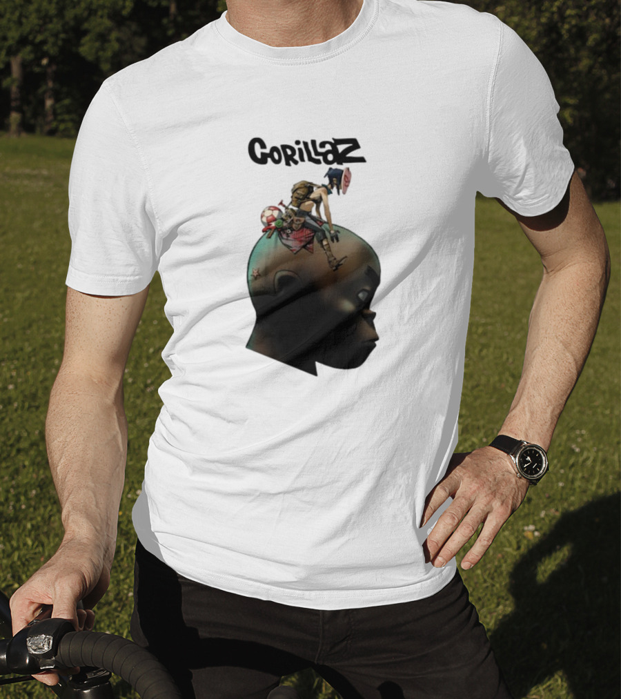 Gorillaz Plastic Beach Animated Character On Head T-Shirt