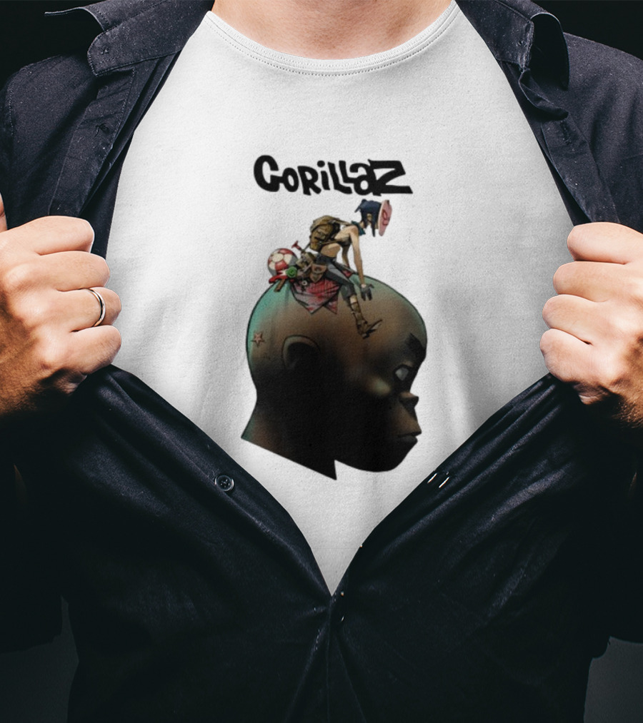 Gorillaz Plastic Beach Animated Character On Head T-Shirt