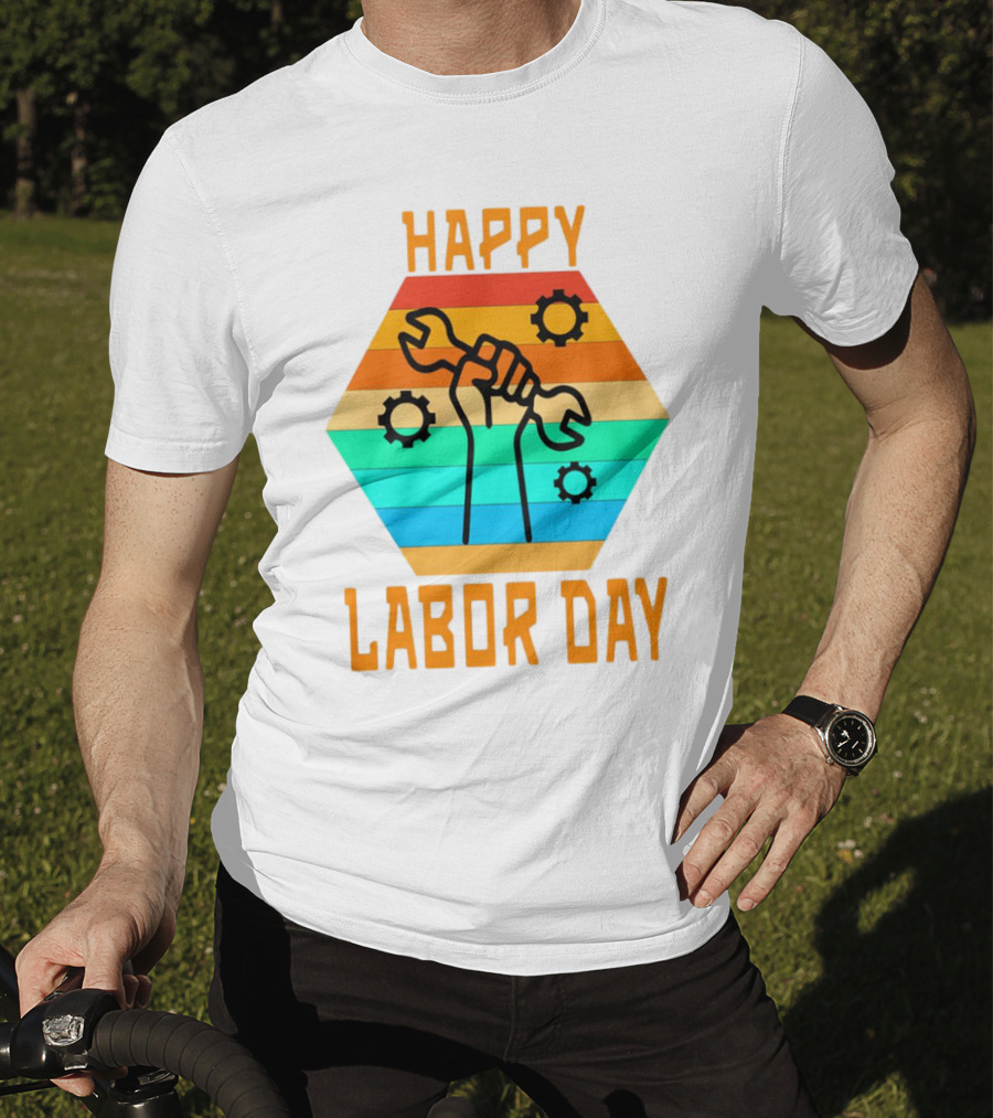 Colorful Wrench Fist Gear Happy Labor Day T-Shirt