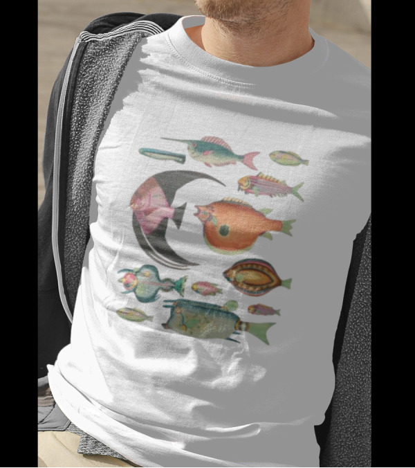 Fugly Fish Large Moon And Colorful Creatures T-Shirt