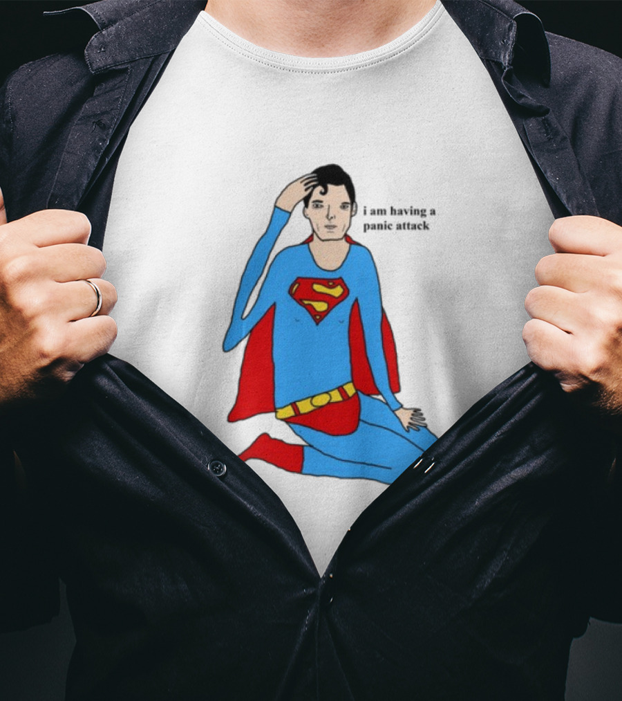 Superhero Costume Nervous Expression "I Am Having A Super Panic Attack" T-Shirt