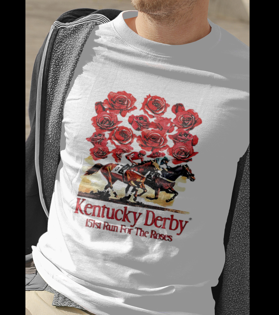 Kentucky Derby 151st Run For The Roses With Horses And Red Roses T-Shirt