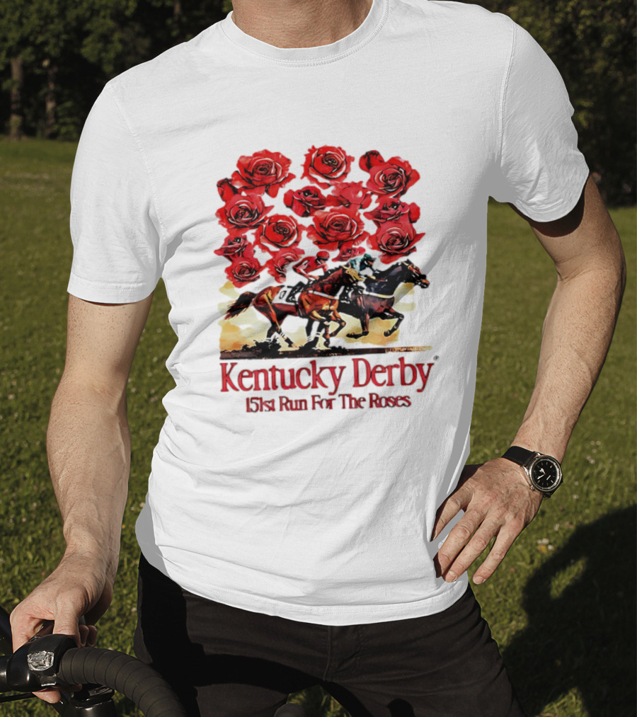 Kentucky Derby 151st Run For The Roses With Horses And Red Roses T-Shirt