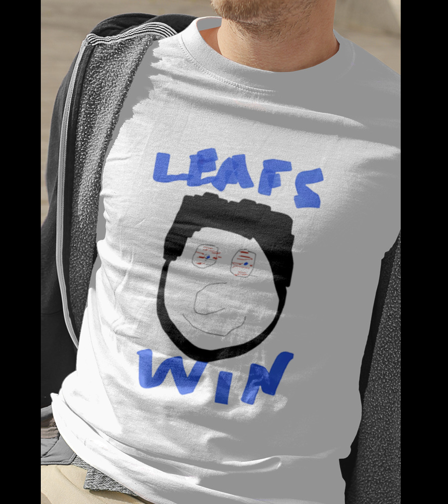 Leafs Win Fun Face Drawing With Blue And Red Accents T-Shirt