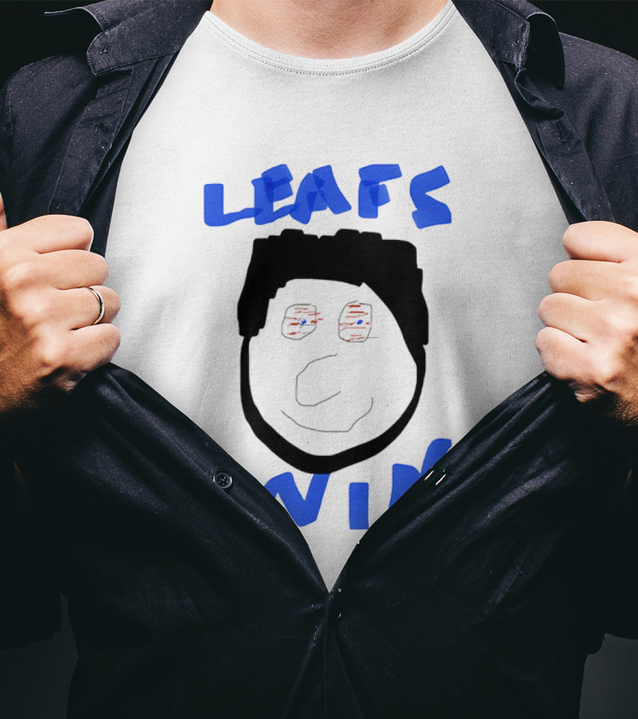 Leafs Win Fun Face Drawing With Blue And Red Accents T-Shirt