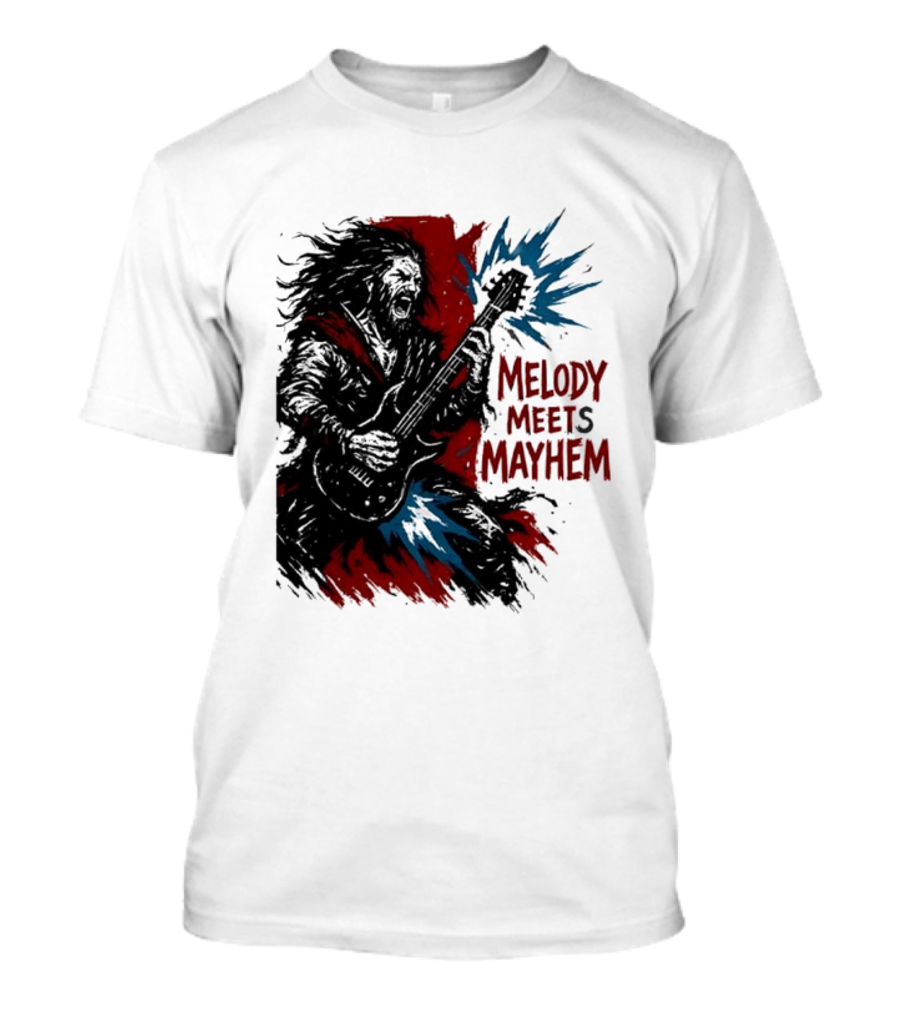 Melody Meets Mayhem Electric Red And Blue Burst T-Shirt